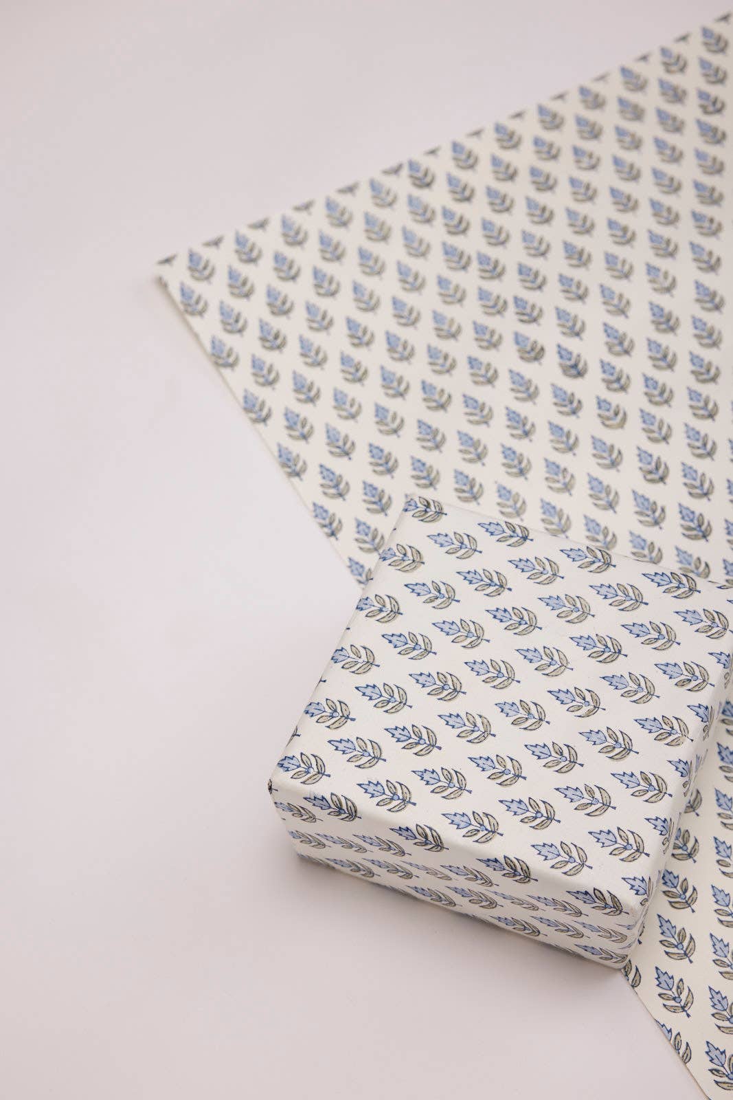 Blue Flower Block Print - Handmade Wrapping Paper