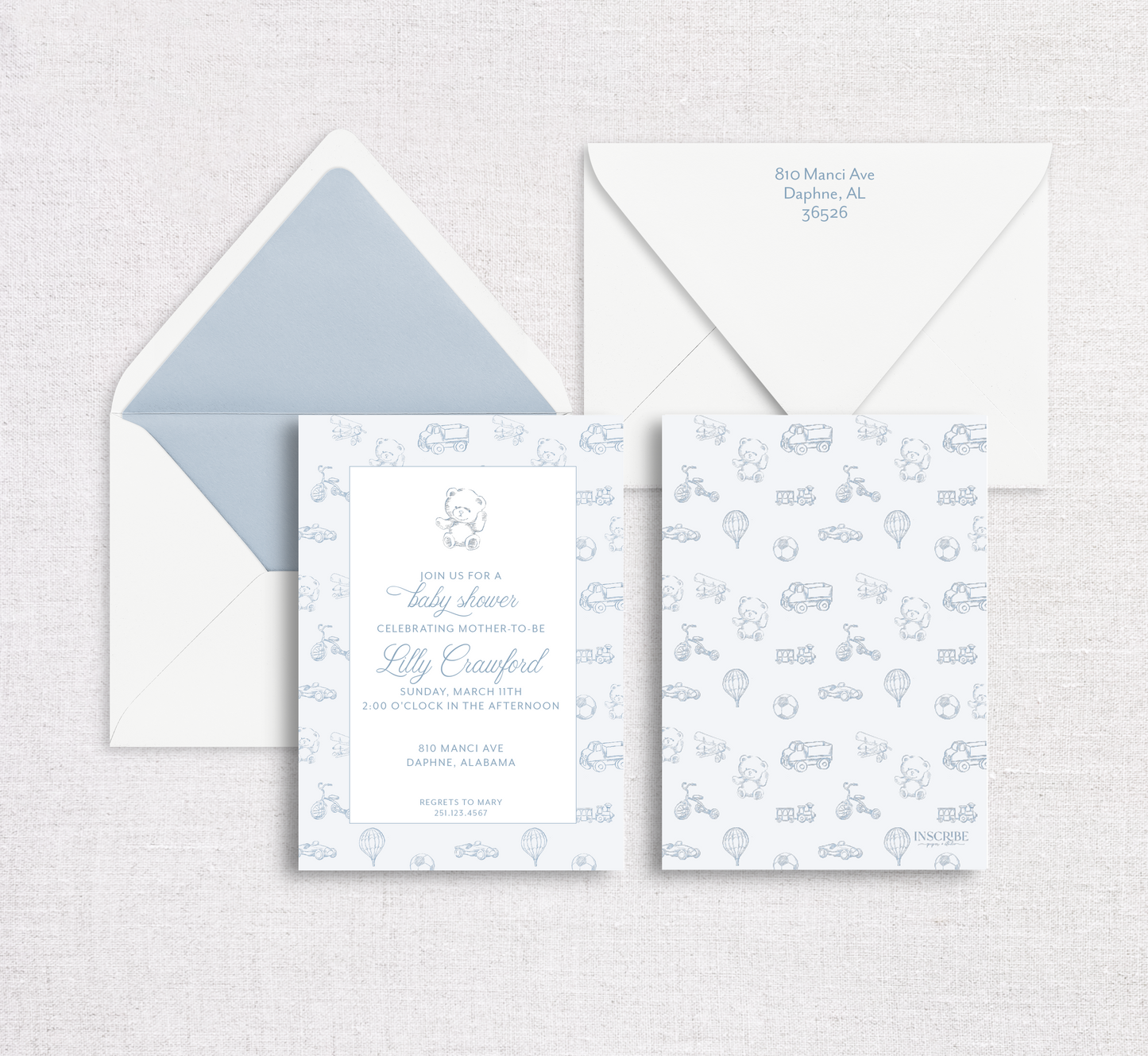 Teddy and Toys Baby Shower Invitation