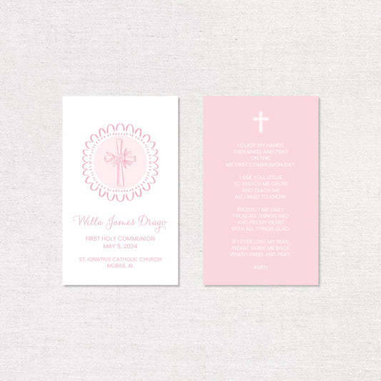 First Communion Prayer Cards - Pink