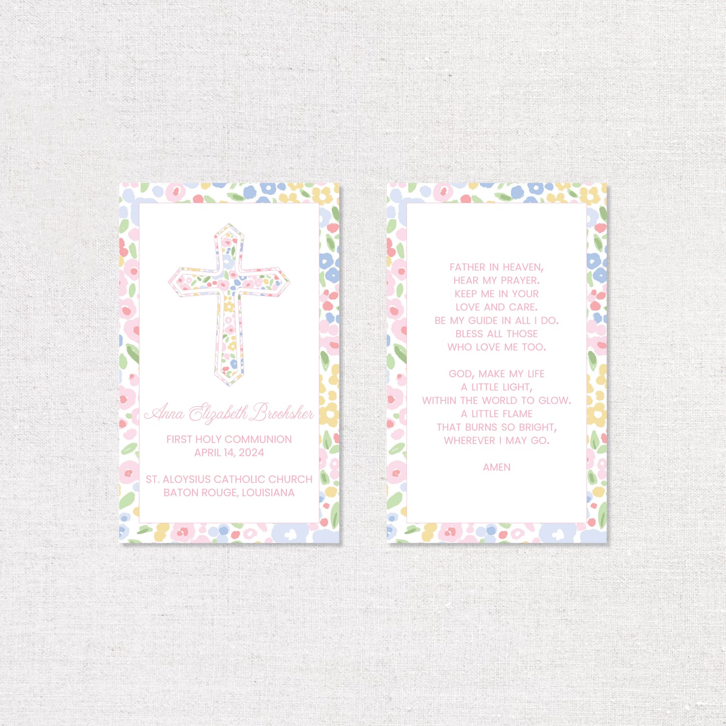 First Communion Prayer Cards - Mille Fleur