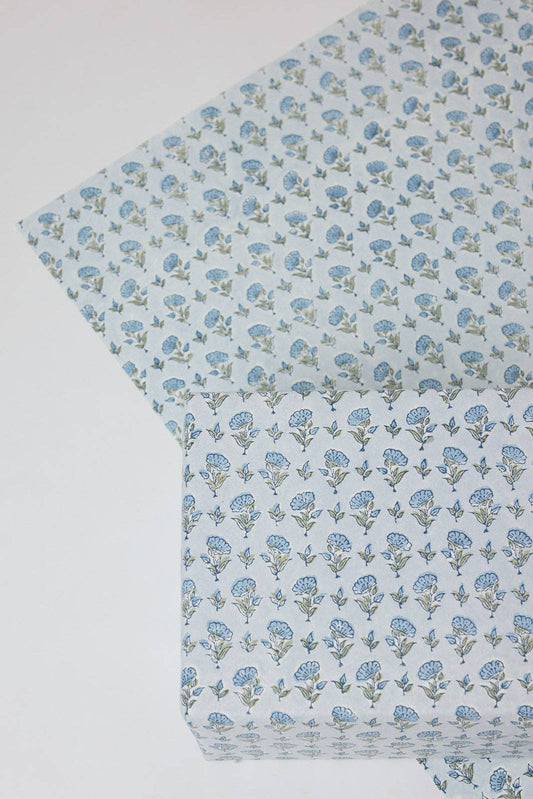 Ditsy Floral Blue Stone - Handmade Gift Wrap Sheets