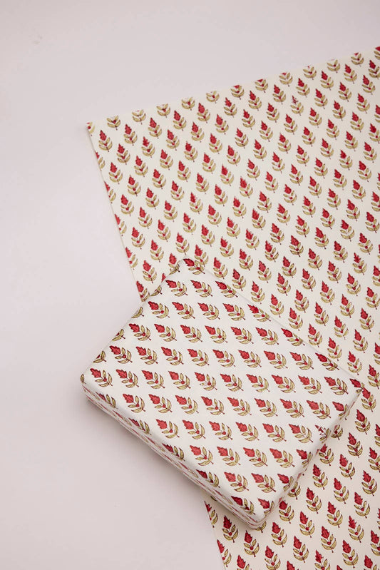 Scarlet Flower Block Print - Handmade Wrapping Paper Sheets