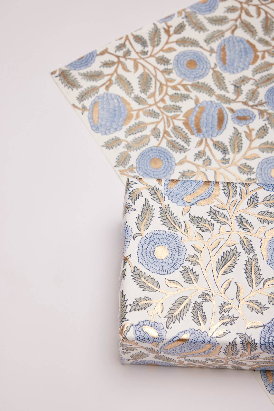 Block Printed Wrapping Paper Sheets-Marigold Glitz BlueStone