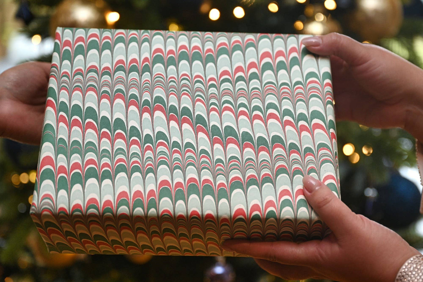 Hand Marbled Wrapping Paper Sheets - Scallops Festive Mix