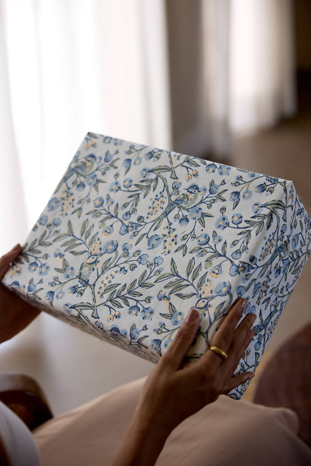Song Birds Blue Stone - Handmade Gift Wrap Sheets