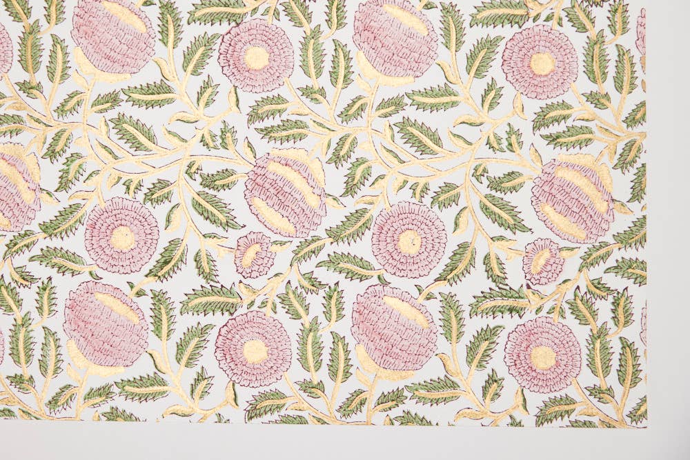 Block Printed Wrapping Paper Sheets - Marigold Glitz Blush