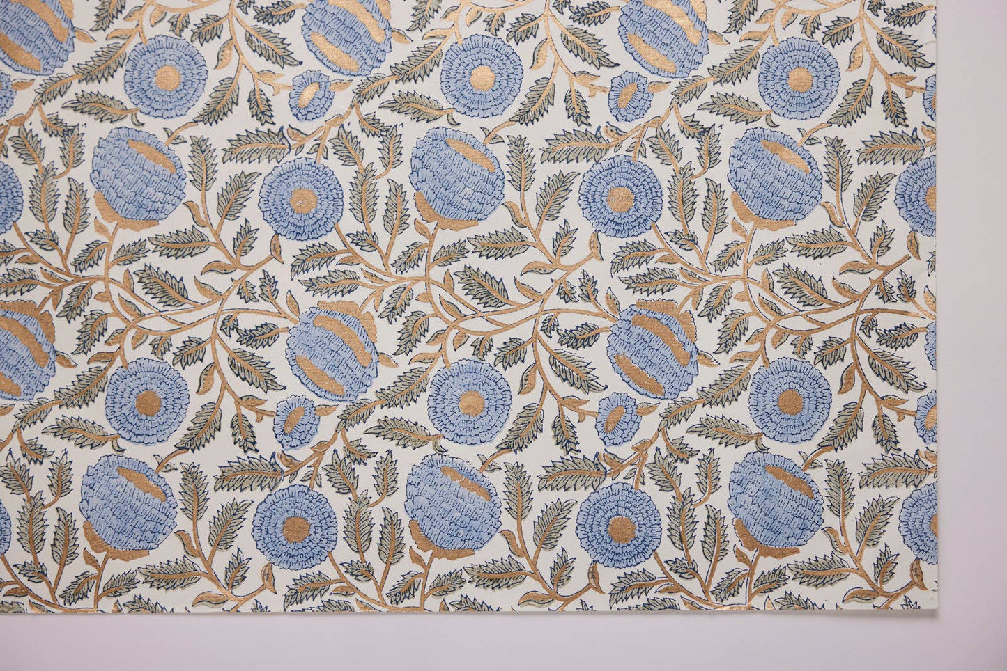 Block Printed Wrapping Paper Sheets-Marigold Glitz BlueStone