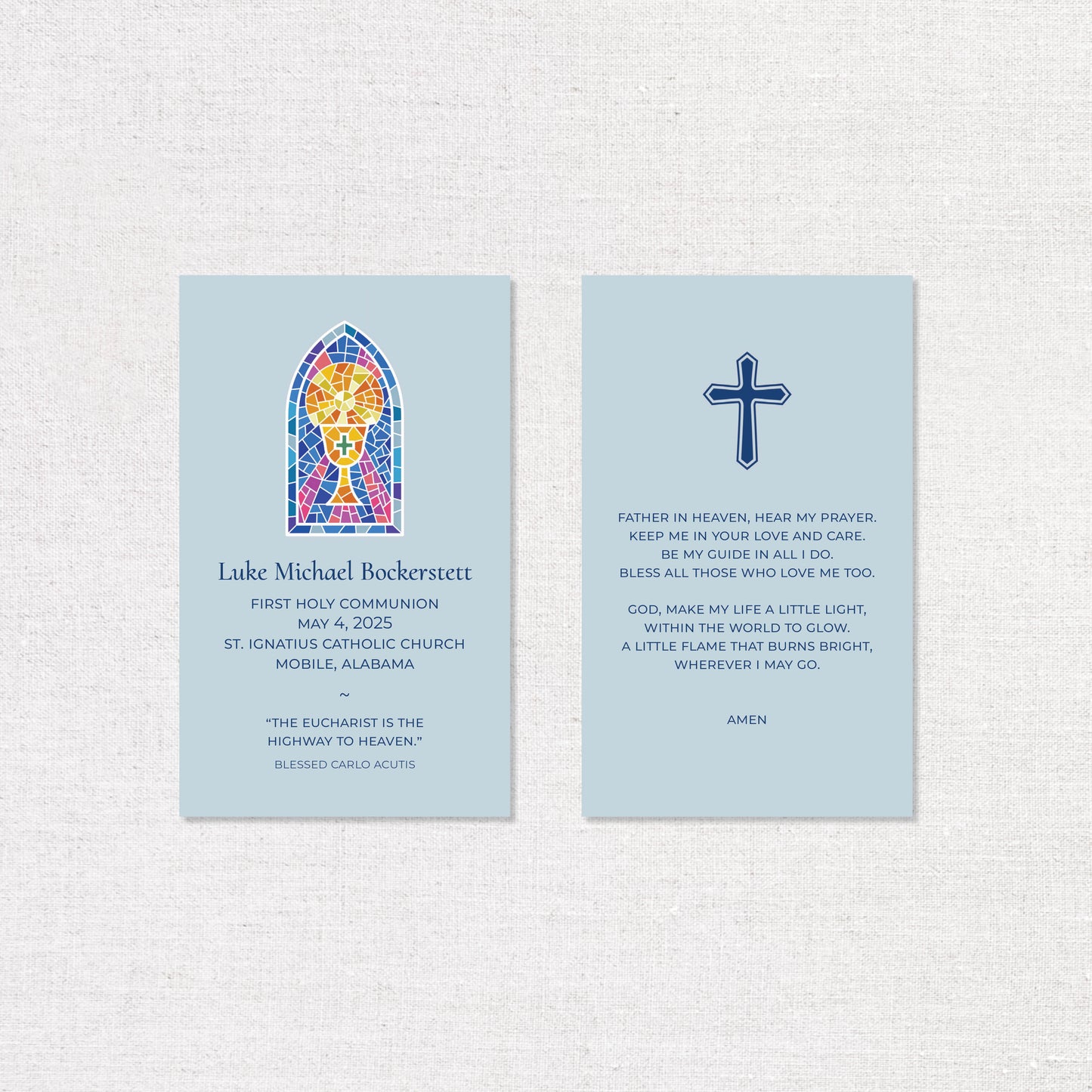 First Communion Prayer Cards - Chalice