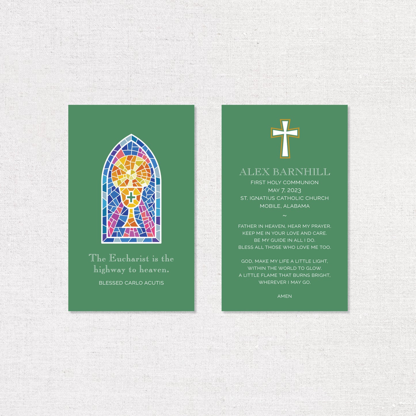 First Communion Prayer Cards - with Carlo Acutis quote