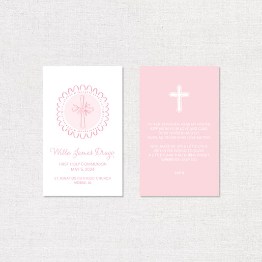 First Communion Prayer Cards - Pink