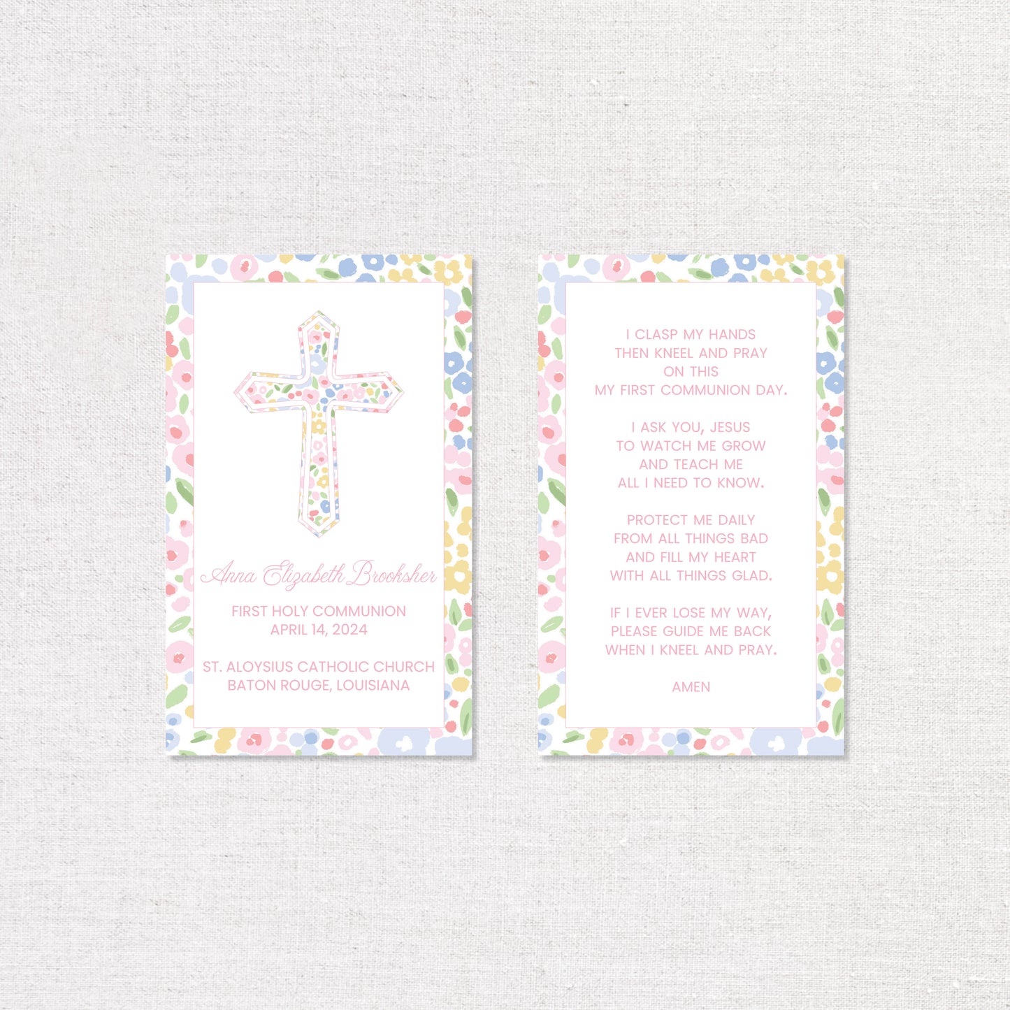 First Communion Prayer Cards - Mille Fleur