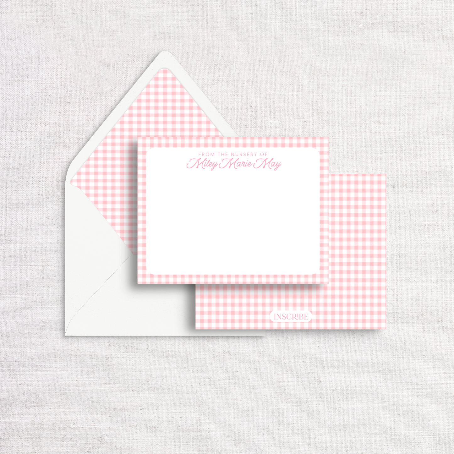 Pink Gingham Nursery Notecard