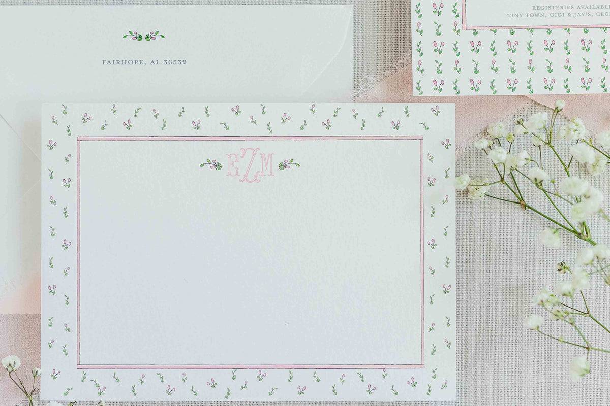 Stationery set with envelopes and cards on a light background