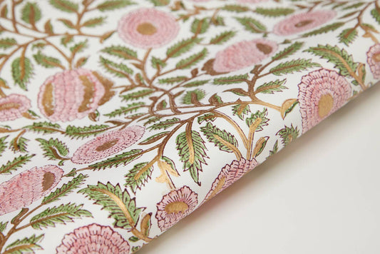 Block Printed Wrapping Paper Sheets - Marigold Glitz Blush