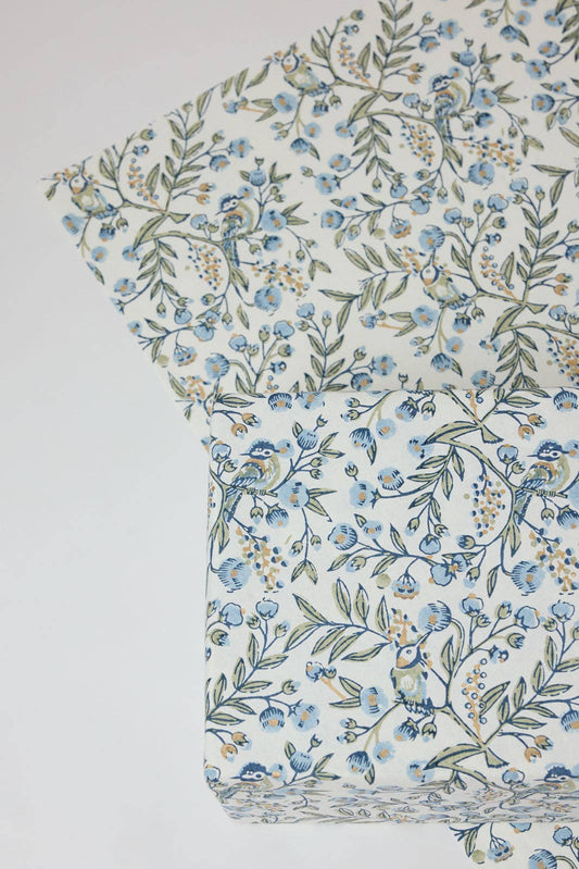 Song Birds Blue Stone - Handmade Gift Wrap Sheets