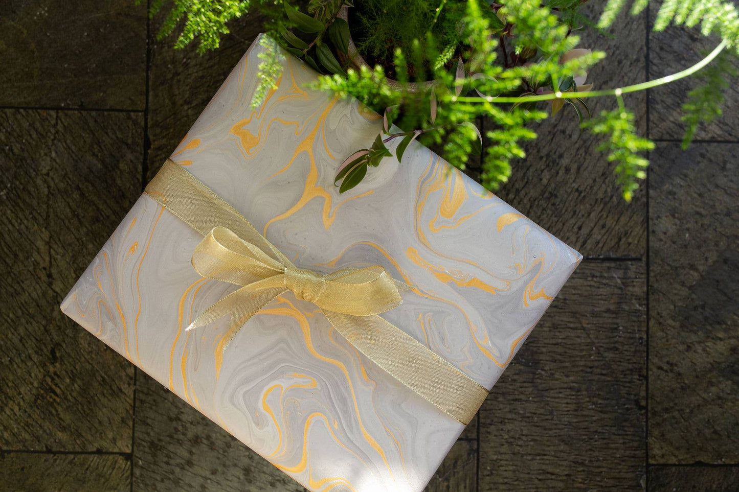 Hand Marbled Wrapping Paper Sheets - Ash Grey/Gold