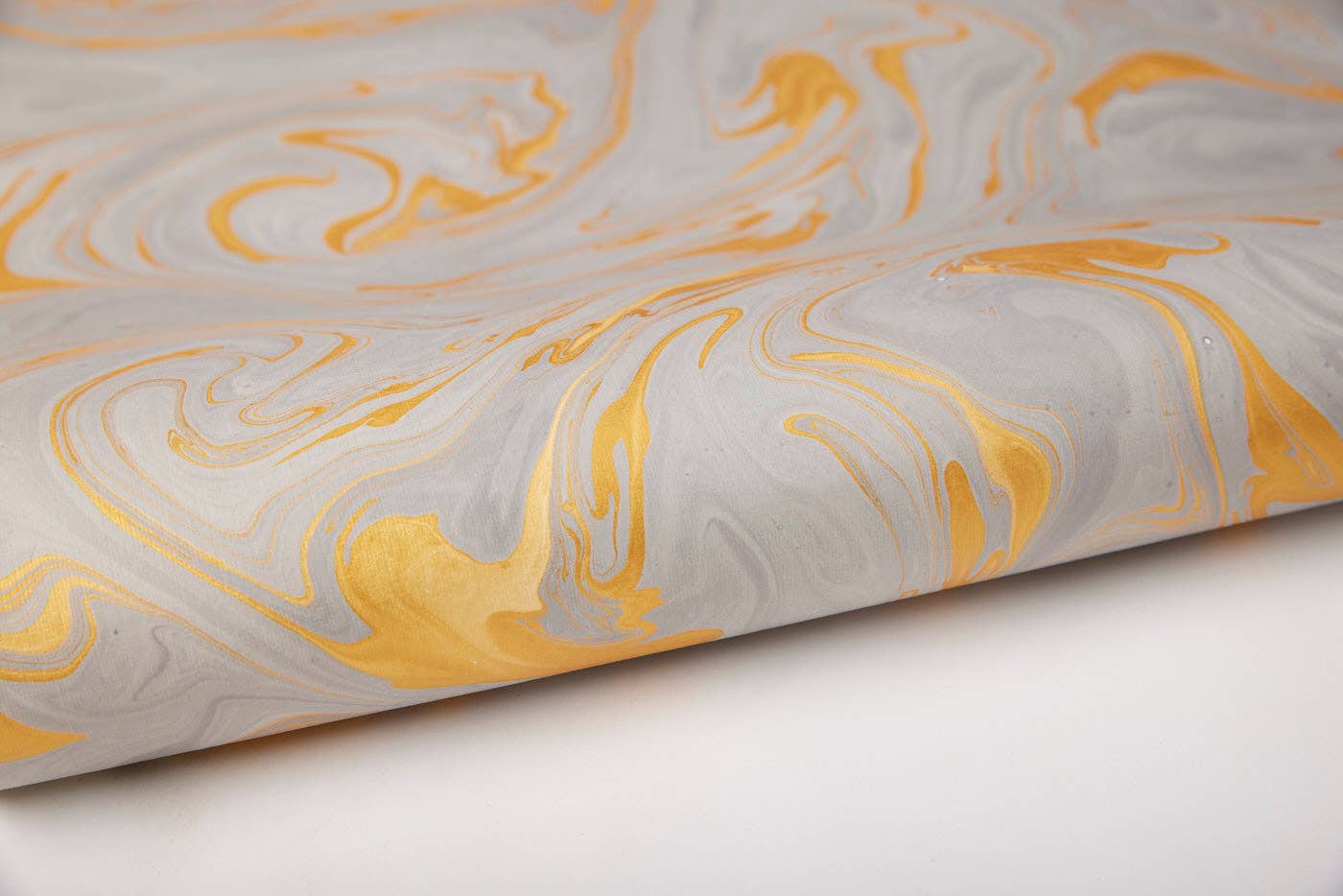 Hand Marbled Wrapping Paper Sheets - Ash Grey/Gold